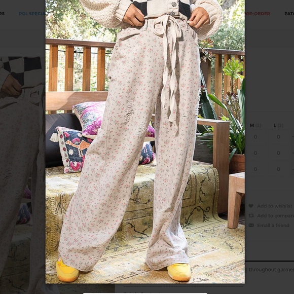 POL 🩵 73 POL Twill Distressed Loose Fit Pants In Pink Floral SR4 - Picture 2 of 7